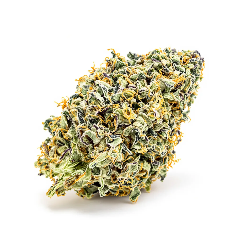 Godfather Purple Kush 53% indica / 47% sativa flower with visible trichomes