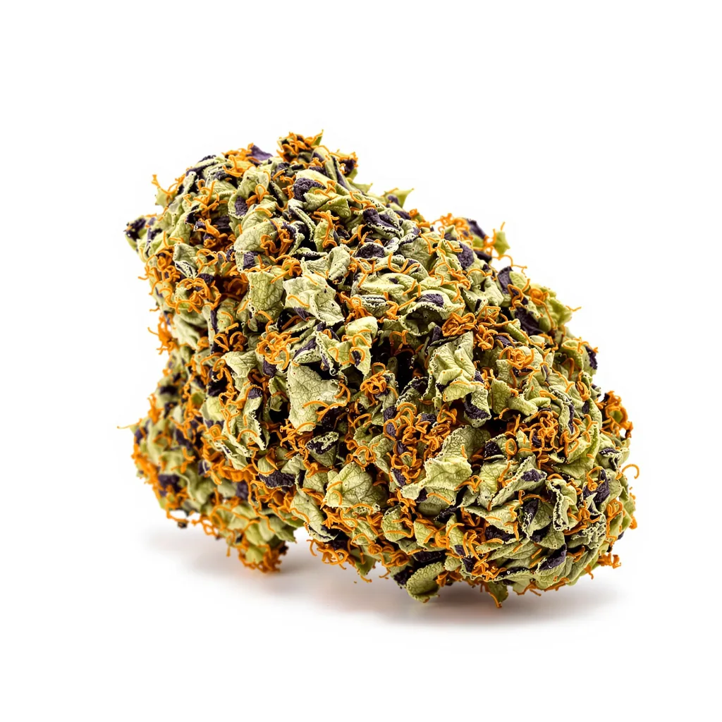 Godzilla Glue 69% indica / 31% sativa flower with visible trichomes