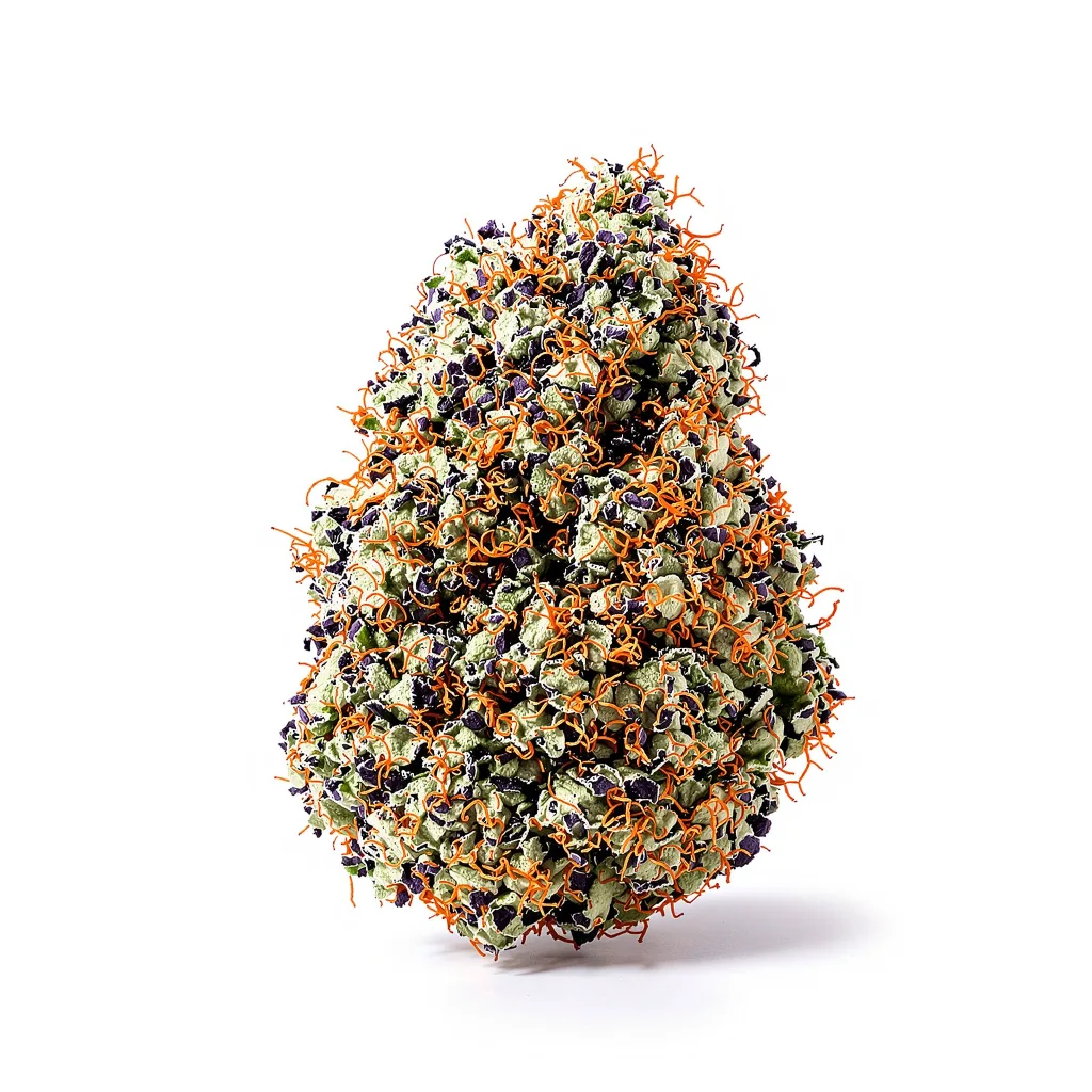 Goldberry 66% indica / 34% sativa flower with visible trichomes