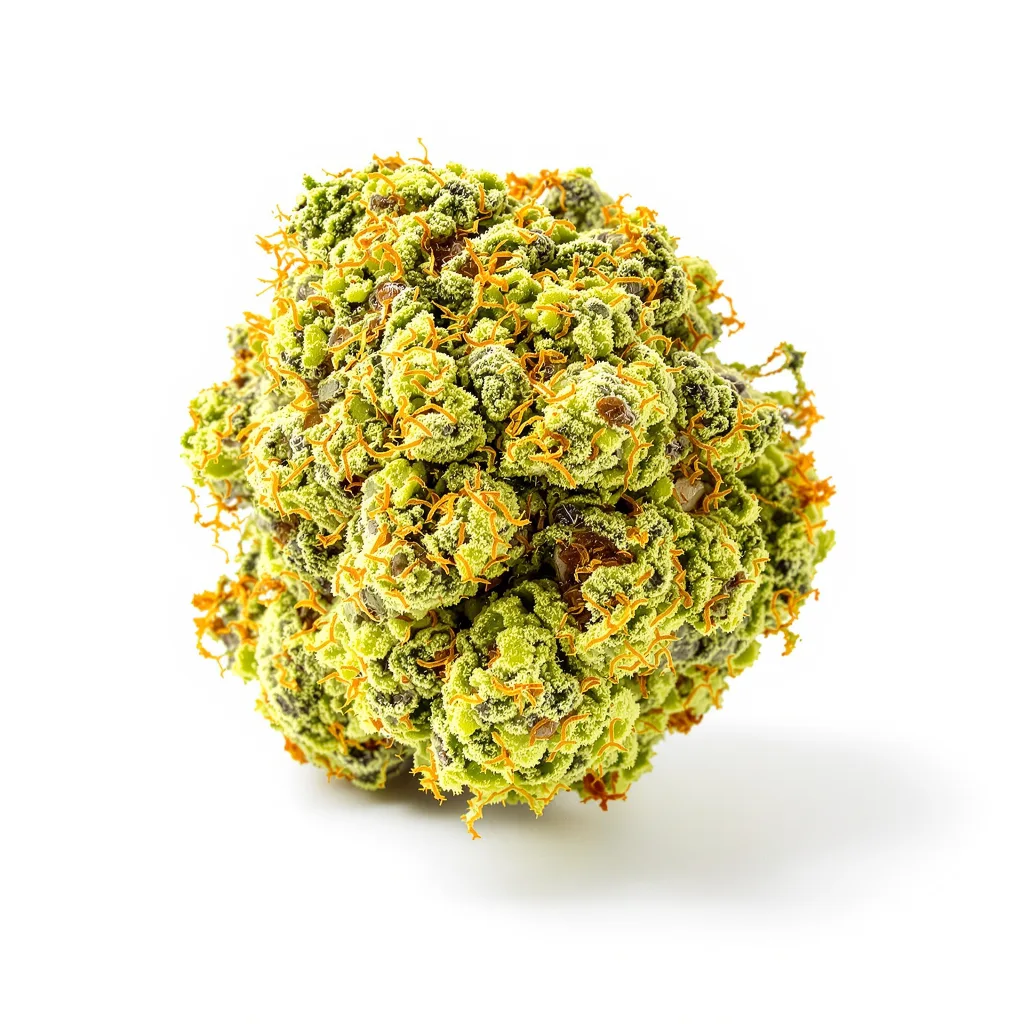 Golden Goat 6% indica / 94% sativa flower with visible trichomes