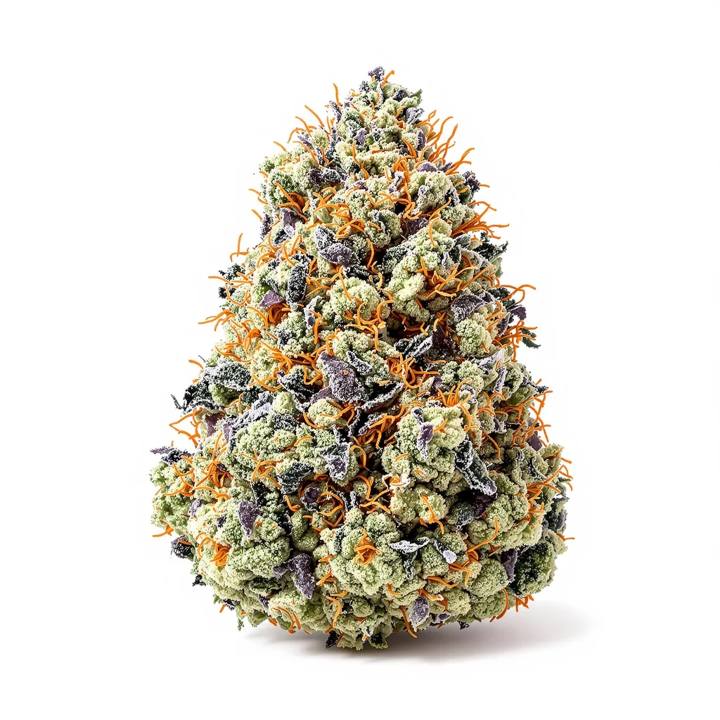 Golden Nugget 37% indica / 63% sativa flower with visible trichomes