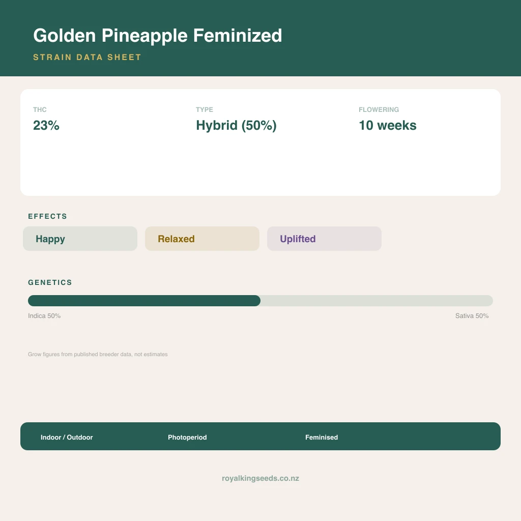 Golden Pineapple 50% indica / 50% sativa flower with visible trichomes