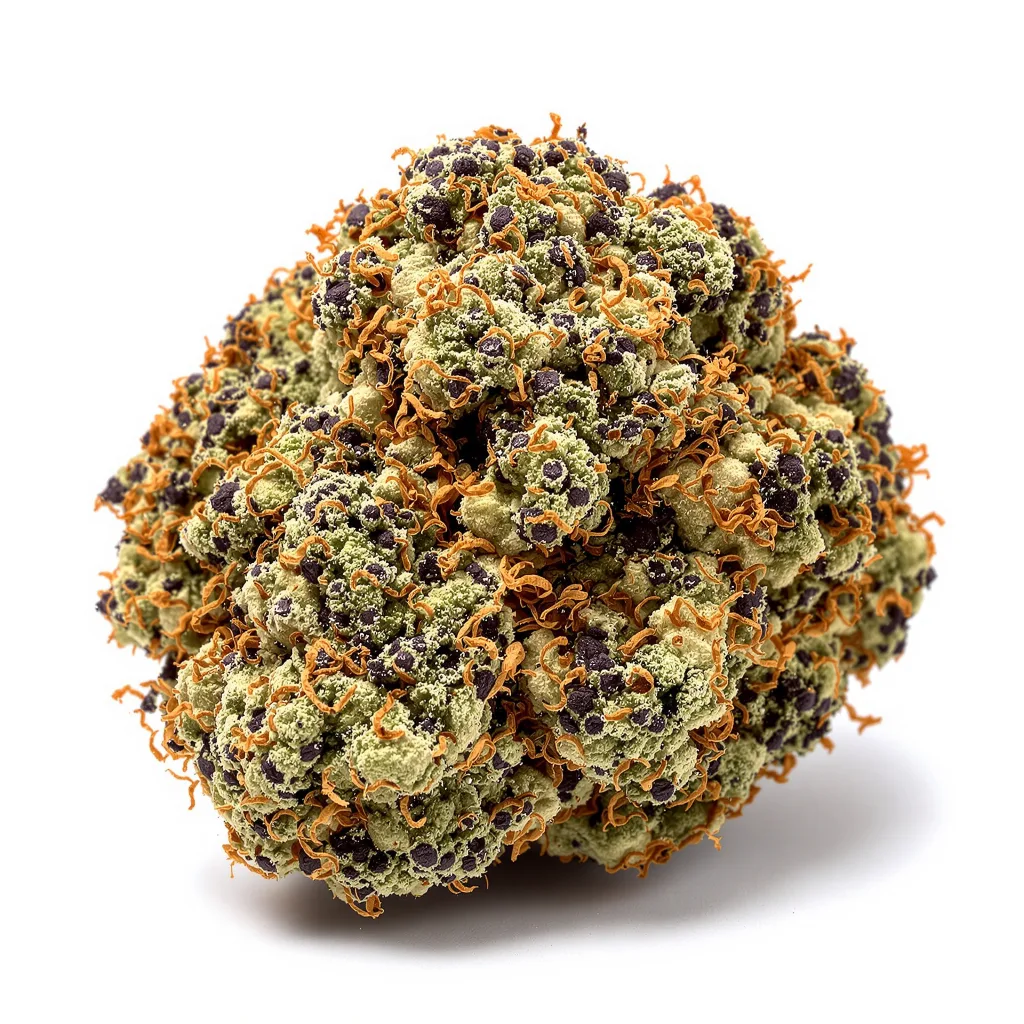 Gorilla Biscuit 67% indica / 33% sativa flower with visible trichomes