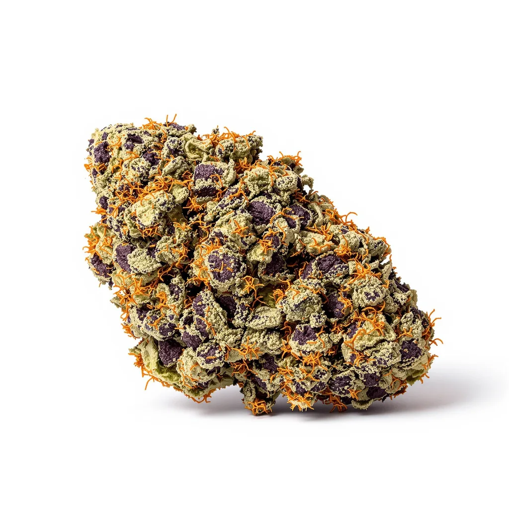 Grand Doggy Purps 68% indica / 32% sativa flower with visible trichomes