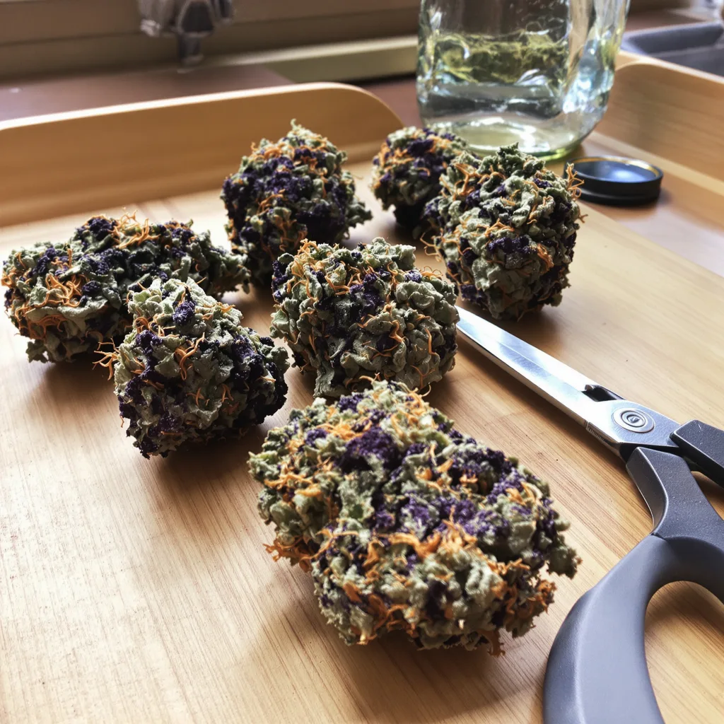 Grandpa Larry OG 76% indica / 24% sativa flower with visible trichomes