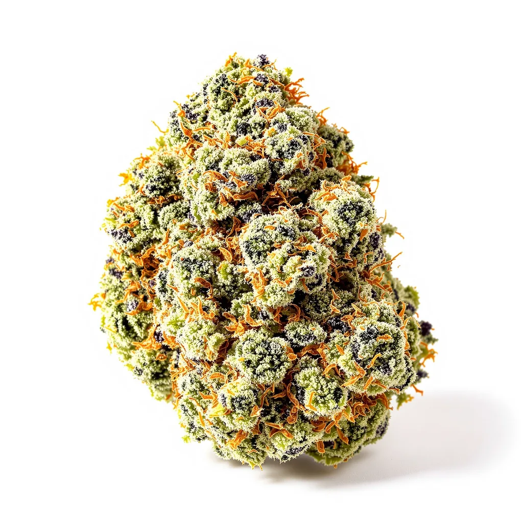 Grape Guava 41% indica / 59% sativa flower with visible trichomes