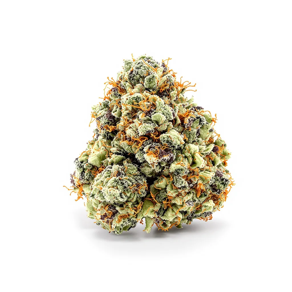 Green Kush 36% indica / 64% sativa flower with visible trichomes