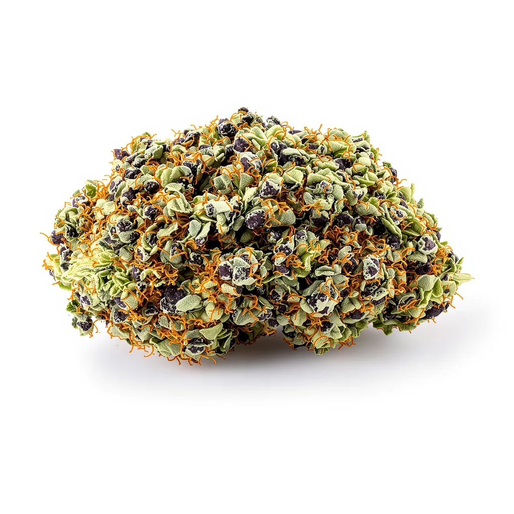 Green Love Potion 76% indica / 24% sativa flower with visible trichomes