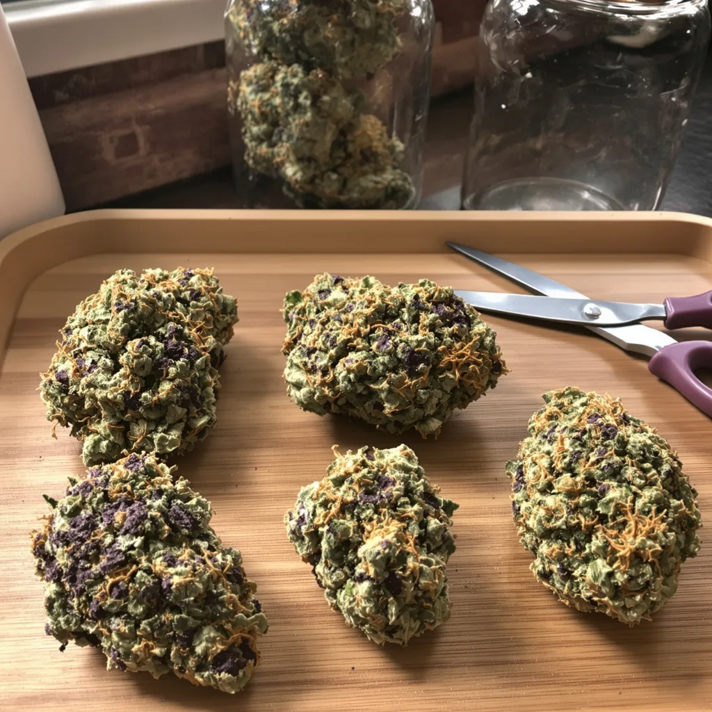 Green Poison 80% indica / 20% sativa flower with visible trichomes