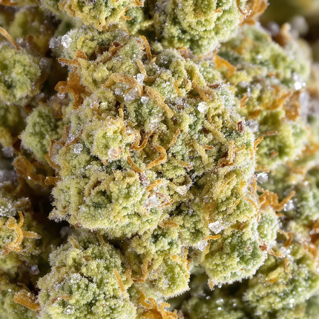 Harle-Tsu CBD cannabis bud close-up showing pale-green low-resin flower