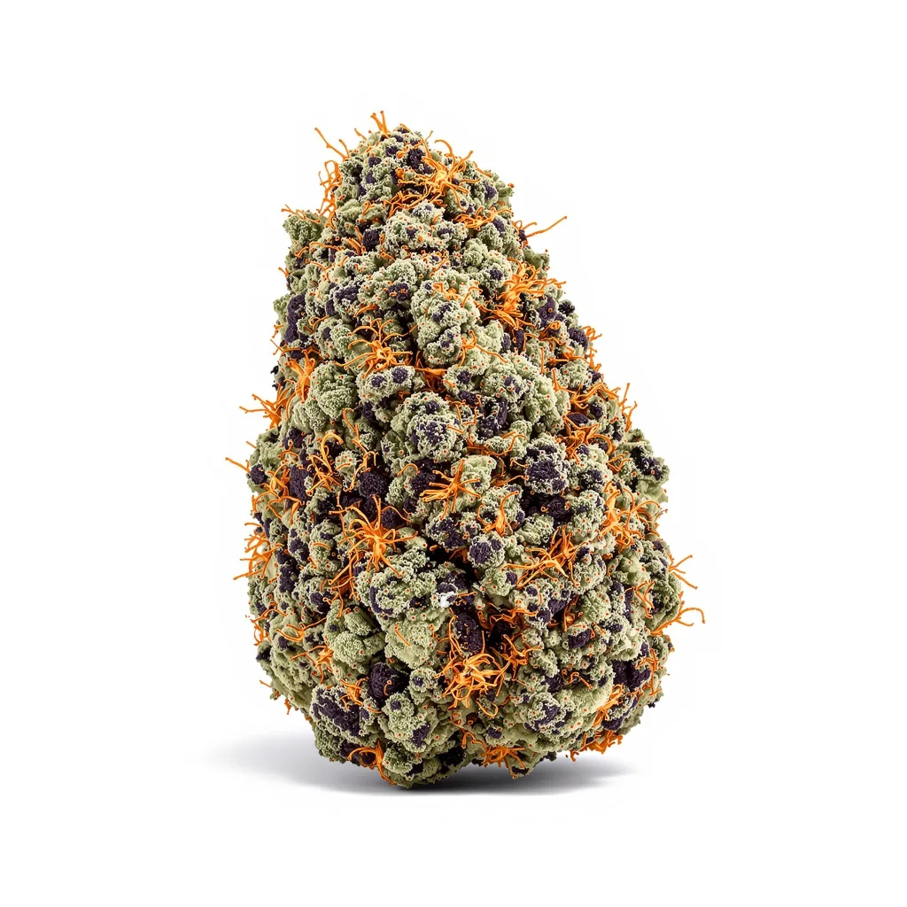 Hashberry 70% indica / 30% sativa flower with visible trichomes