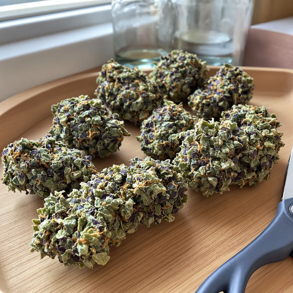 Hawaiian Purple Kush 85% indica / 15% sativa flower with visible trichomes
