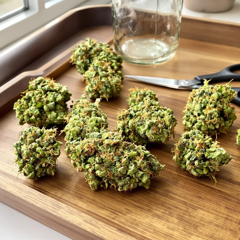 Hawaiian Snow 10% indica / 90% sativa flower with visible trichomes