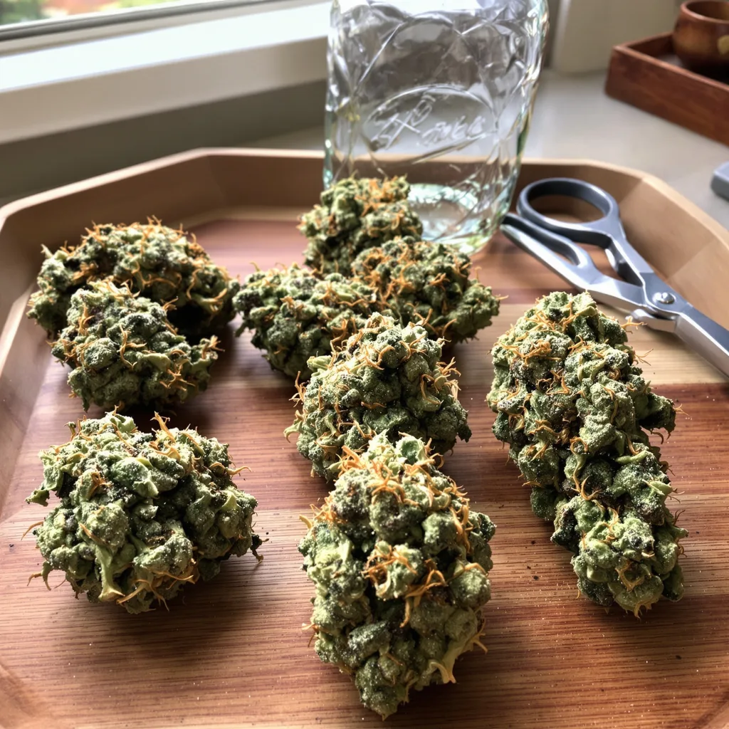 Heavy Duty Fruity 60% indica / 50% sativa flower with visible trichomes
