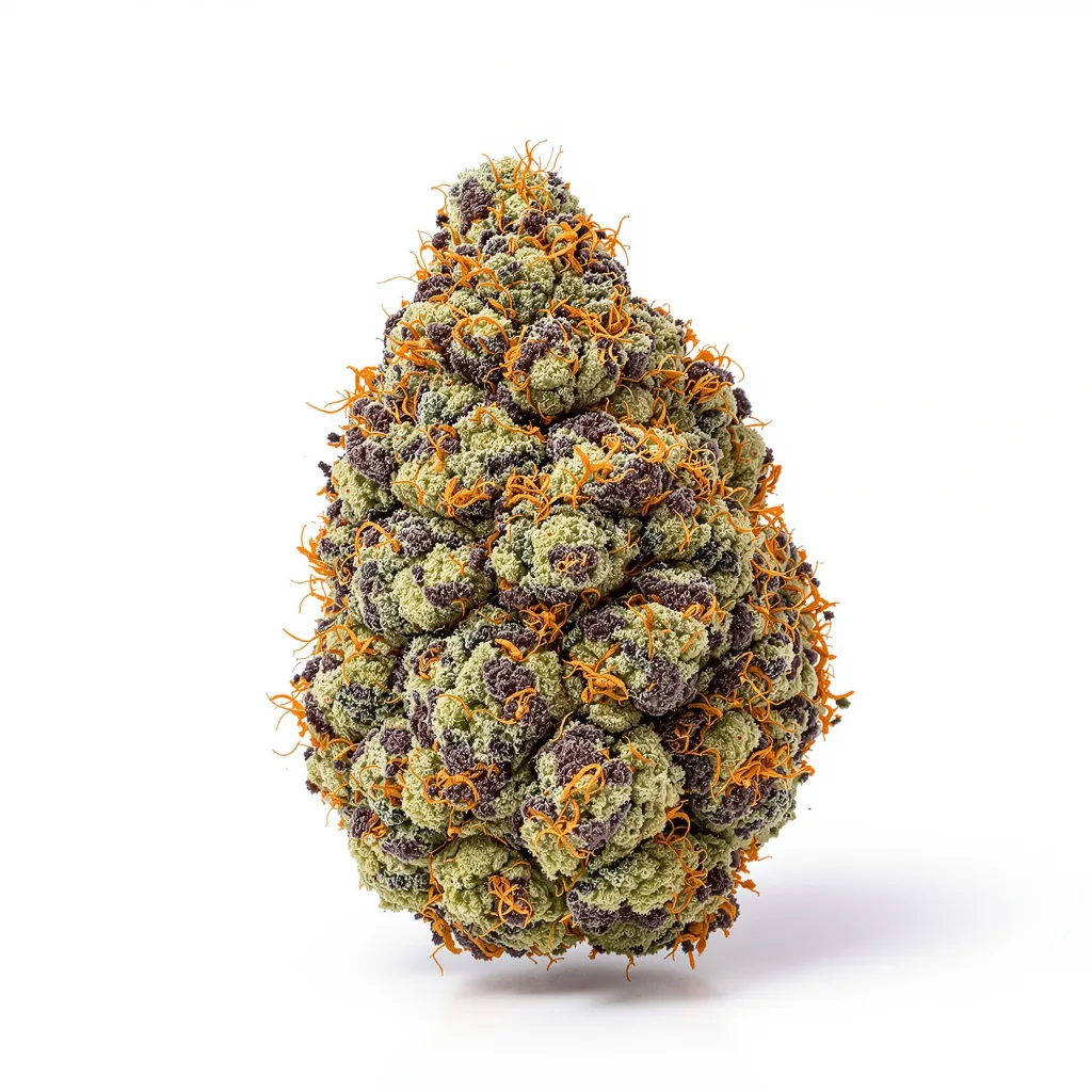 Highwayman 73% indica / 27% sativa flower with visible trichomes