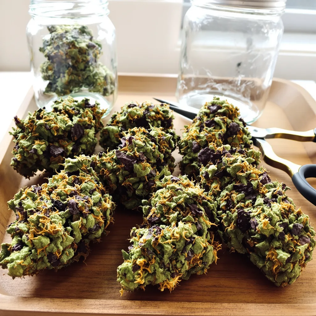 Hindu Kush 100% indica / 50% sativa flower with visible trichomes