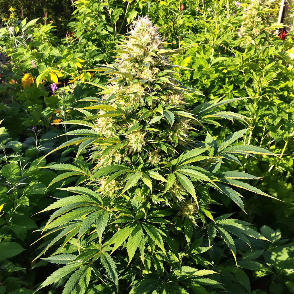 Hindu Kush 100% indica / 50% sativa flower with visible trichomes
