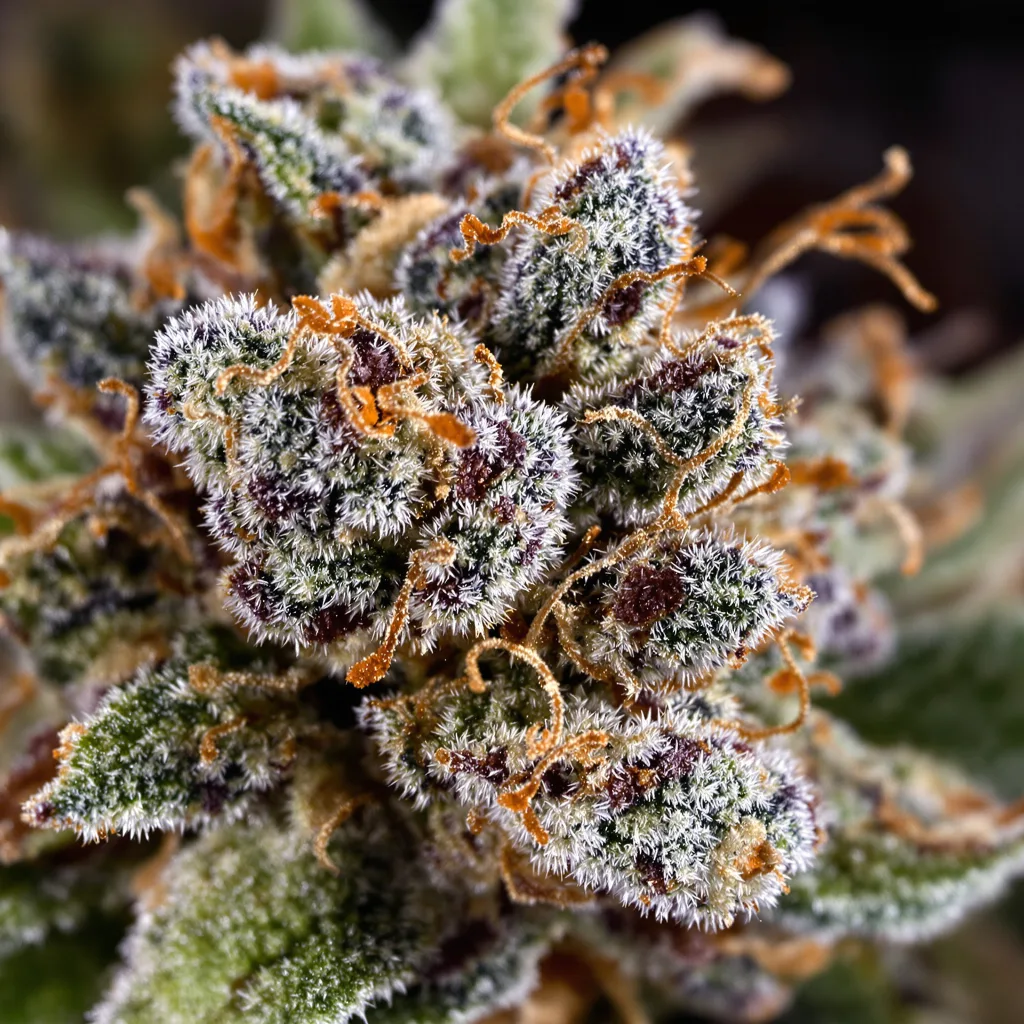 Honey Bananas cannabis bud close-up showing dense purple-tinged calyxes