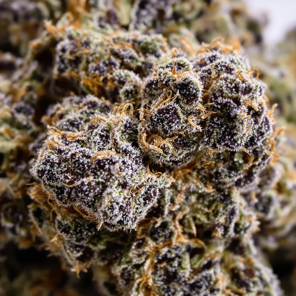 Humboldt Headband cannabis bud close-up showing dense purple-tinged calyxes