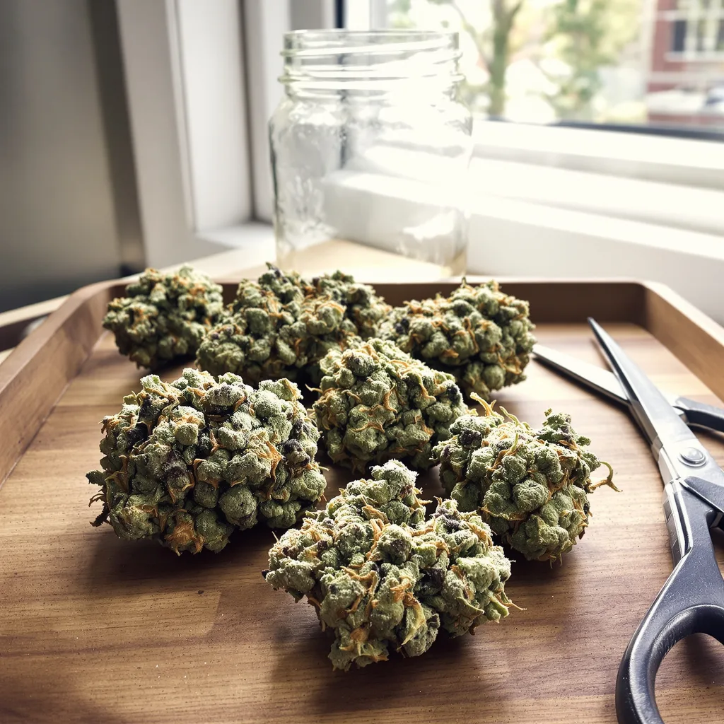 Ice Cream 60% indica / 40% sativa flower with visible trichomes