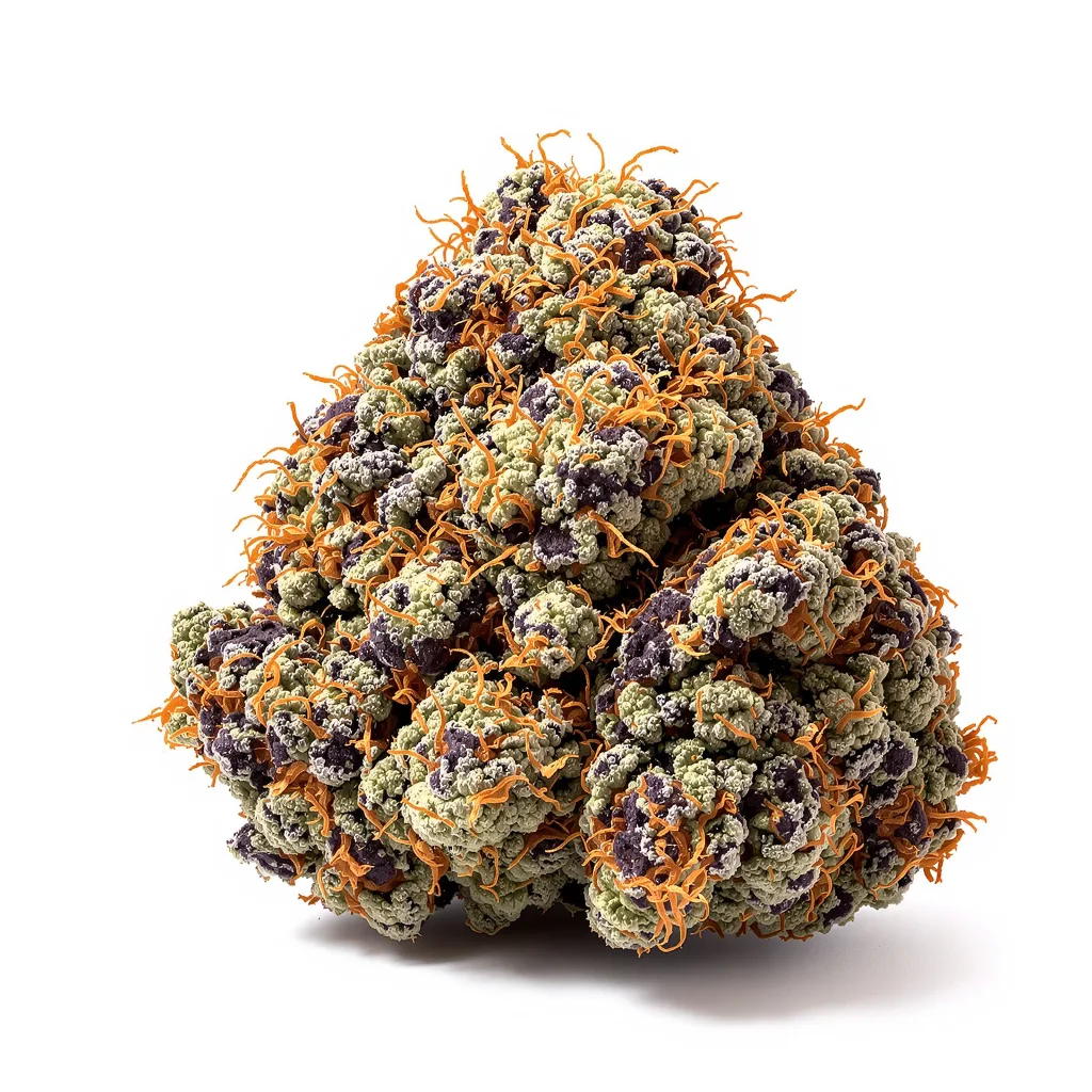 Ingrid 69% indica / 31% sativa flower with visible trichomes