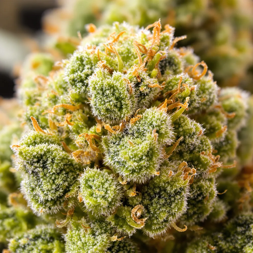 Island Sweet Skunk cannabis bud close-up showing lime-green airy structure