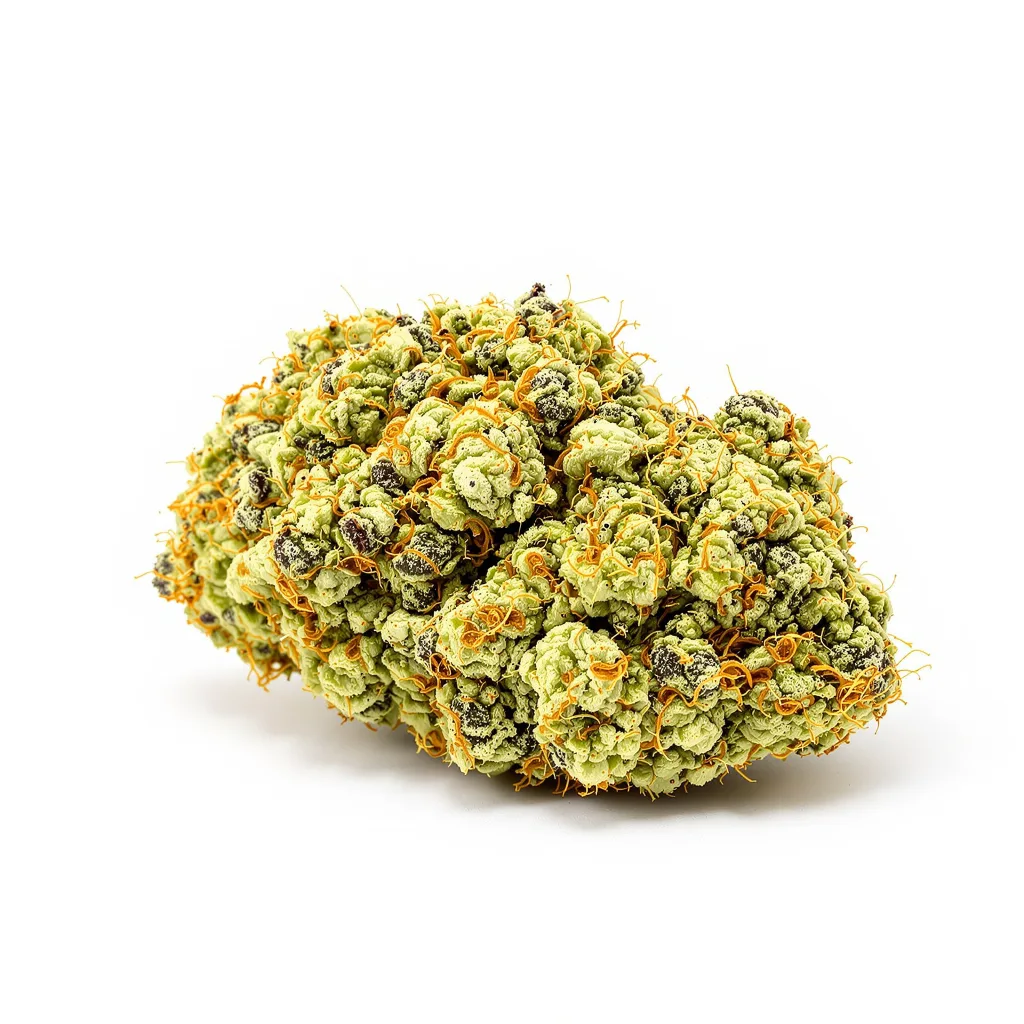Island Sweet Skunk 25% indica / 75% sativa flower with visible trichomes