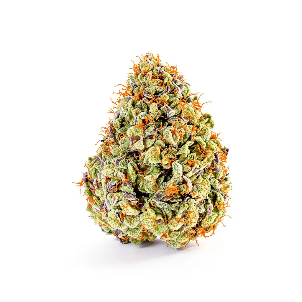 J1 40% indica / 60% sativa flower with visible trichomes