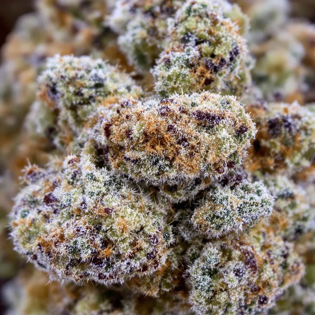 Jack Frost cannabis bud close-up showing balanced bud structure with frosted trichomes