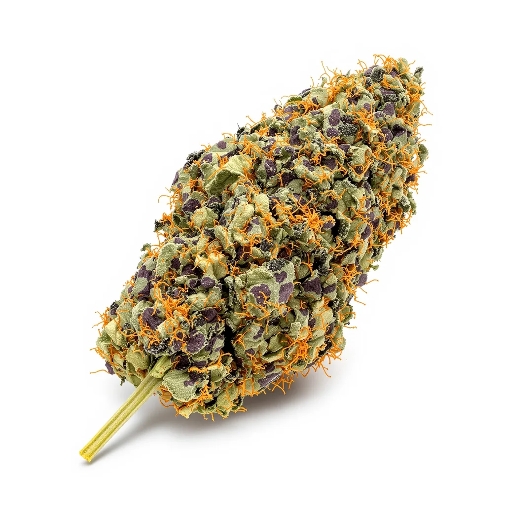 Jager 70% indica / 20% sativa flower with visible trichomes