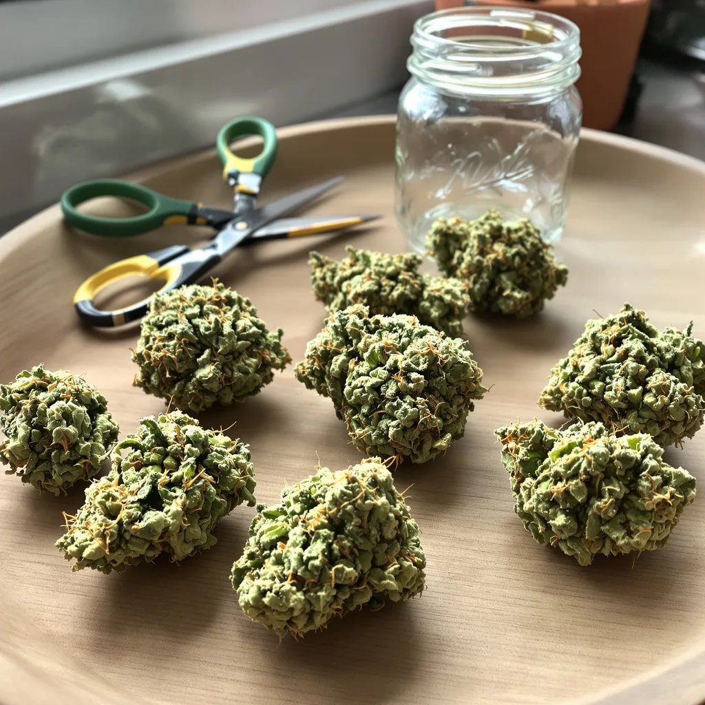 Jamaican Dream 10% indica / 90% sativa flower with visible trichomes
