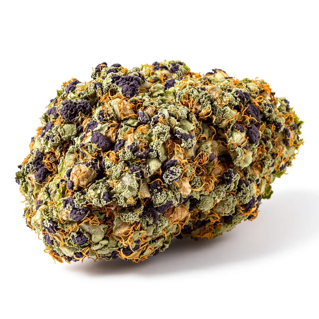 Jelly Roll 72% indica / 28% sativa flower with visible trichomes