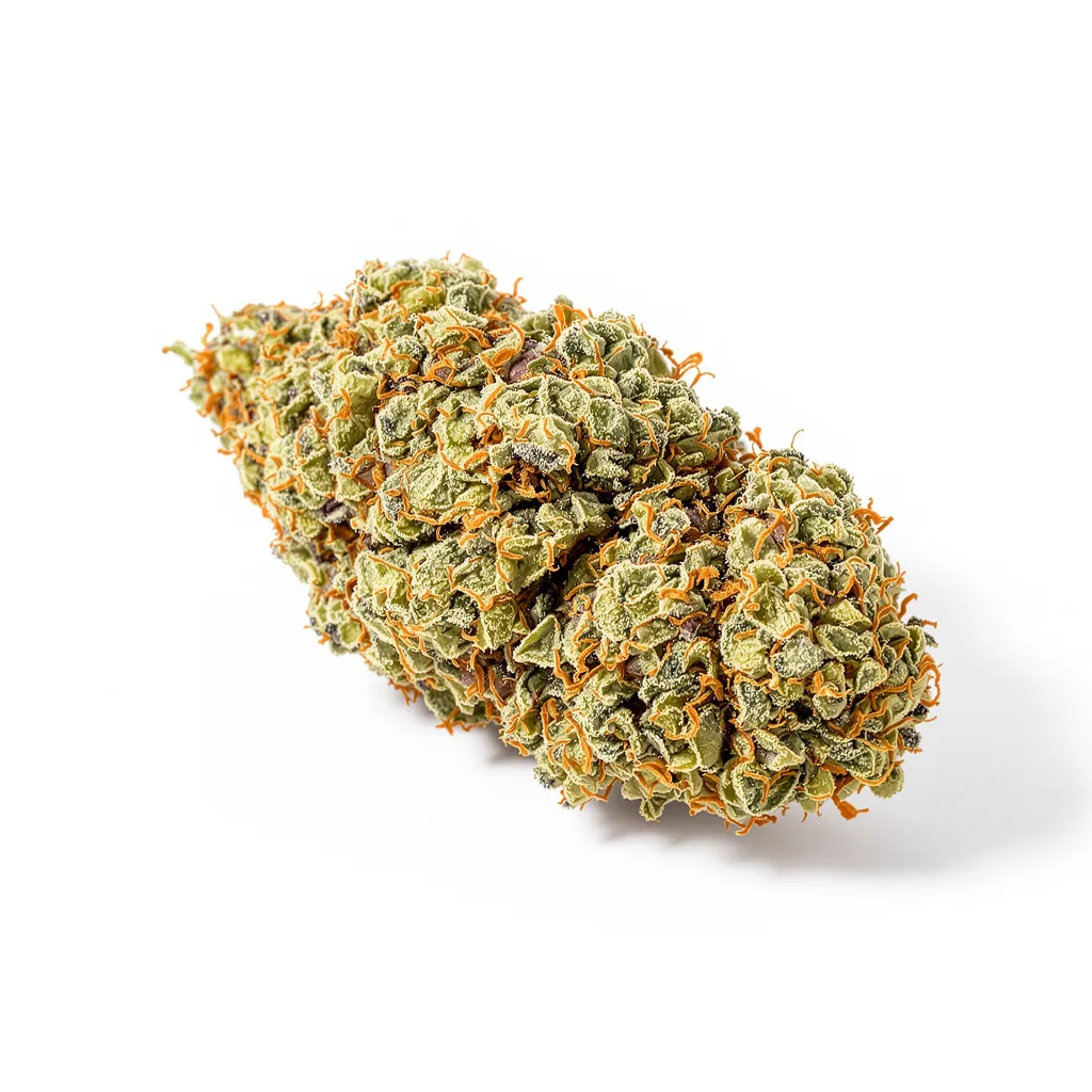 Jesus Juice 54% indica / 46% sativa flower with visible trichomes