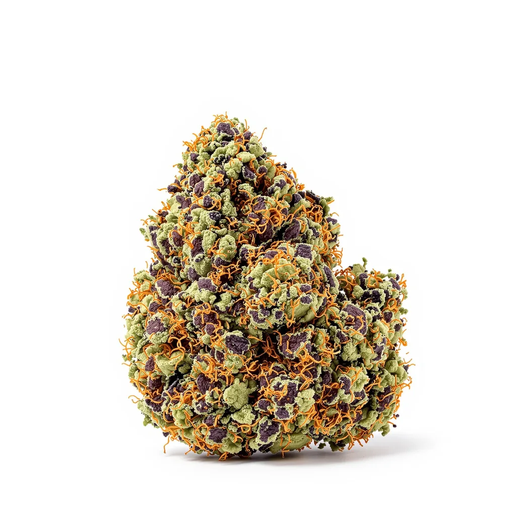 Jungle Cookie 66% indica / 34% sativa flower with visible trichomes