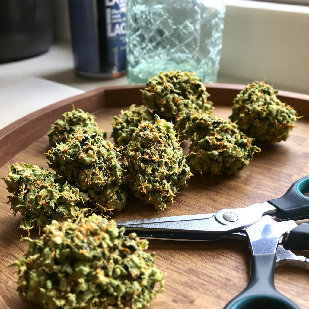Jungle Juice 7% indica / 93% sativa flower with visible trichomes