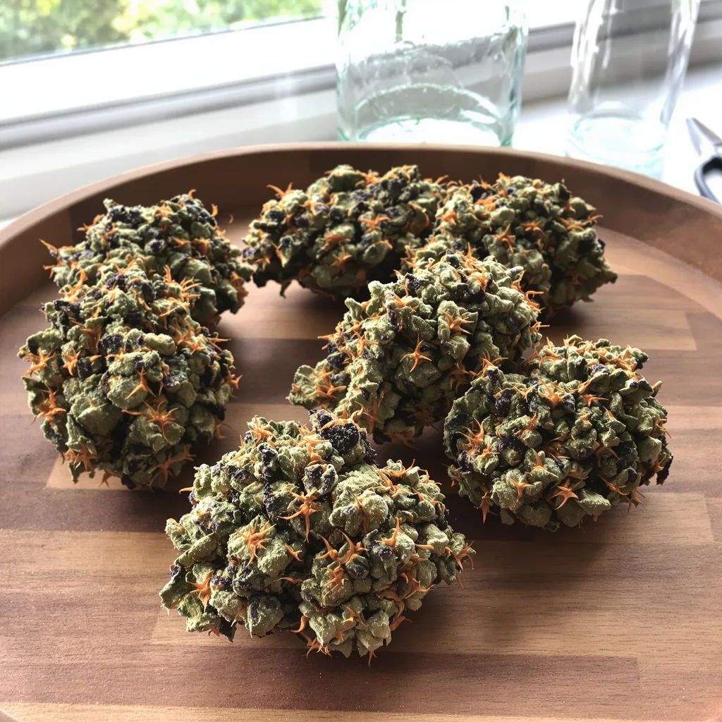 Kandahar 81% indica / 19% sativa flower with visible trichomes
