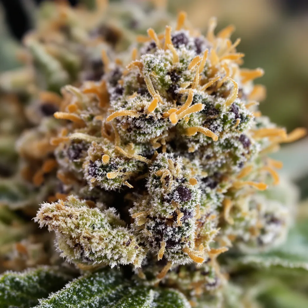 Kelly Hill Gold cannabis bud close-up showing dense purple-tinged calyxes