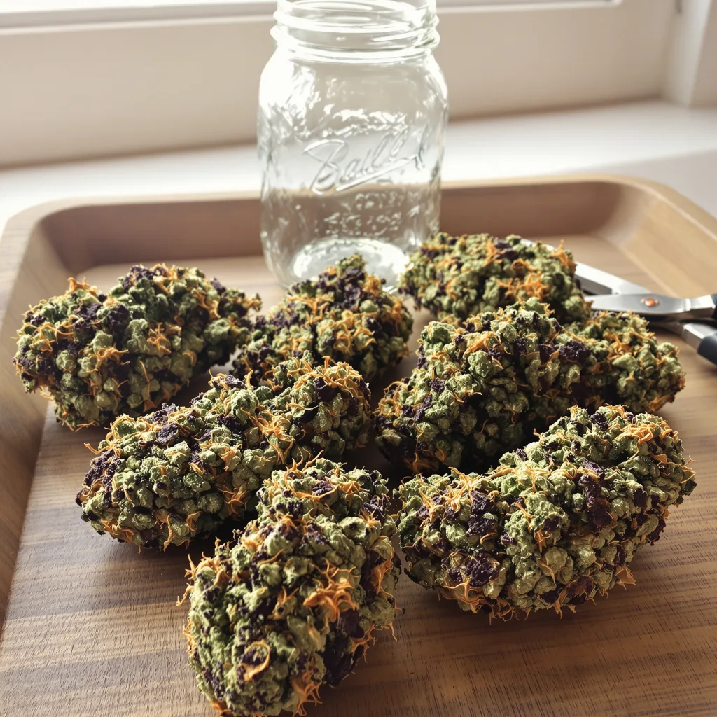 King Louis XIII 70% indica / 30% sativa flower with visible trichomes