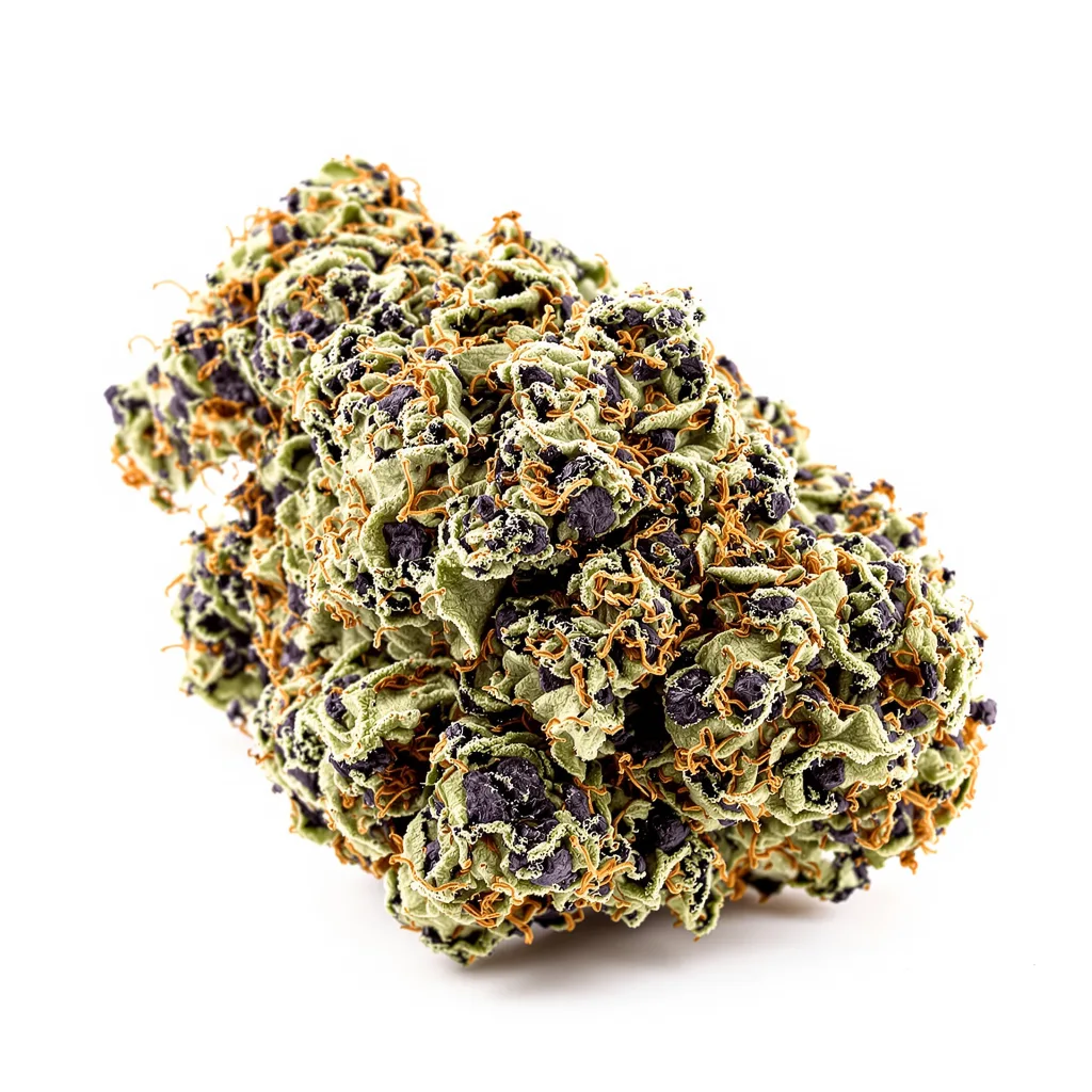 Kush Cake 84% indica / 16% sativa flower with visible trichomes
