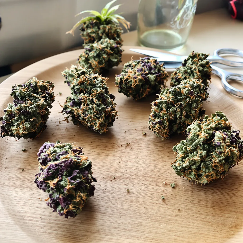 Kush XL 68% indica / 32% sativa flower with visible trichomes