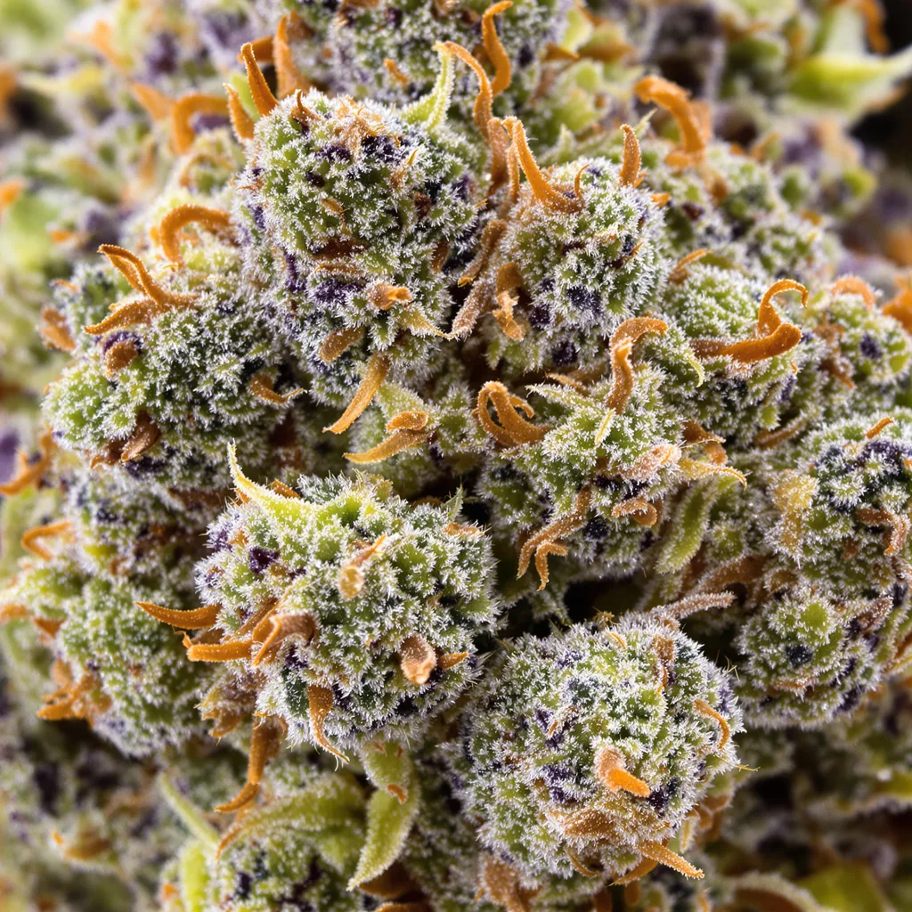 L.A. Sunshine cannabis bud close-up showing dense forest-green nugs