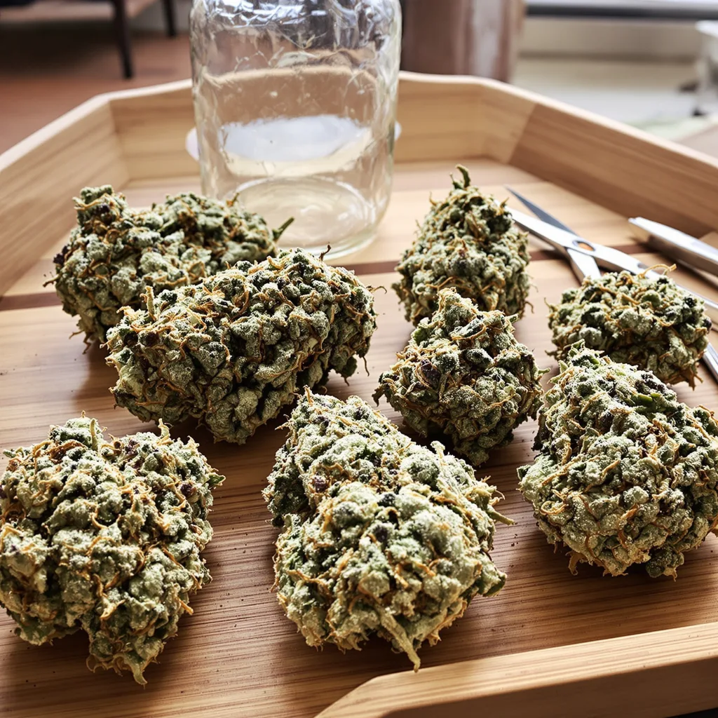 LA Confidential 50% indica / 50% sativa flower with visible trichomes