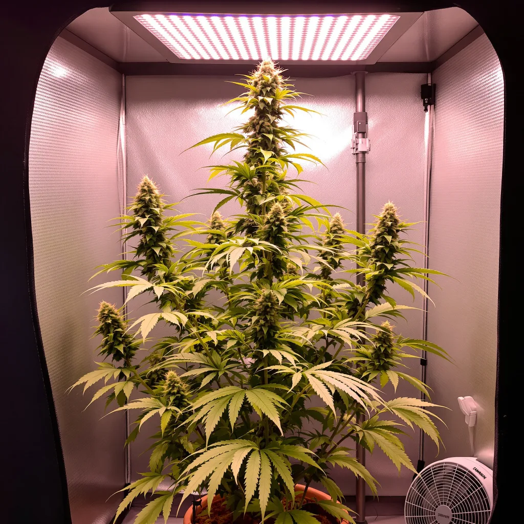 Laughing Buddha cannabis plant in flowering stage — 100-110 cm feminised