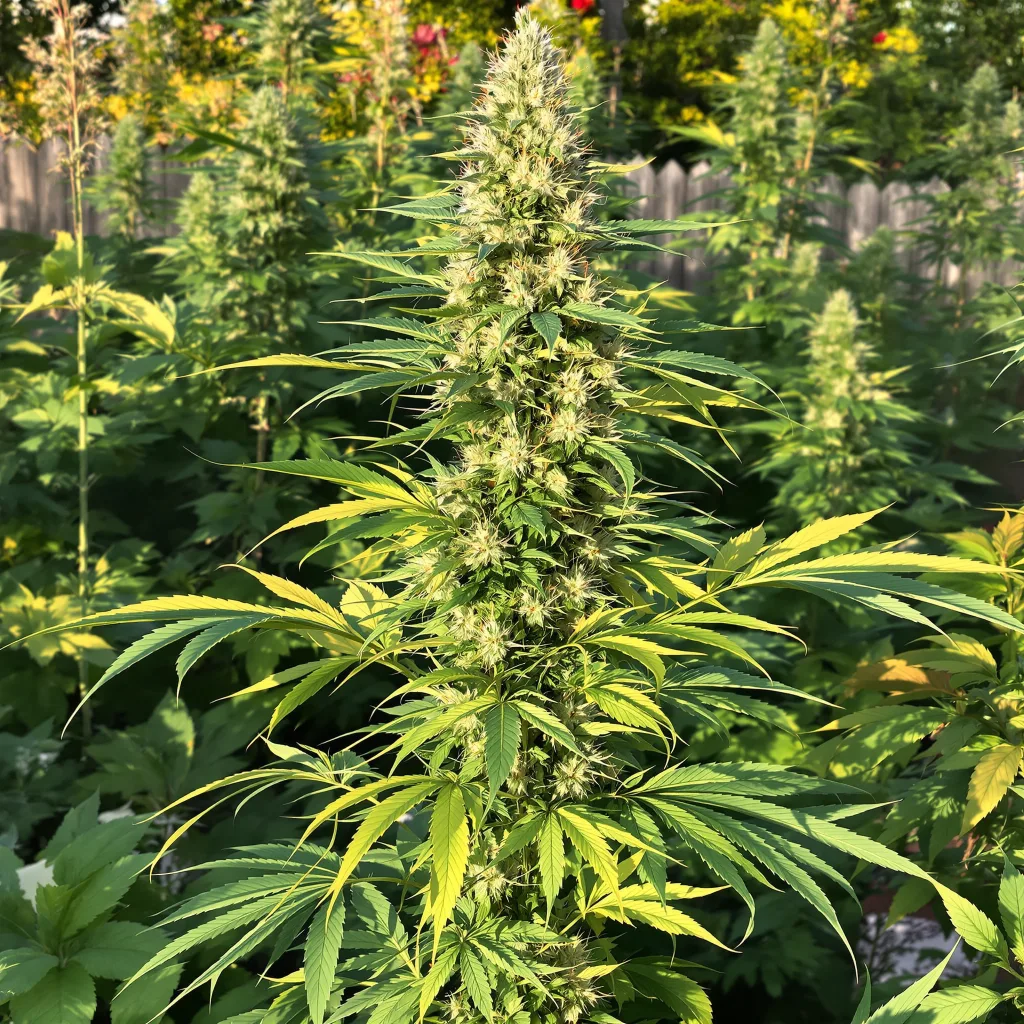 Laughing Buddha 20% indica / 80% sativa flower with visible trichomes