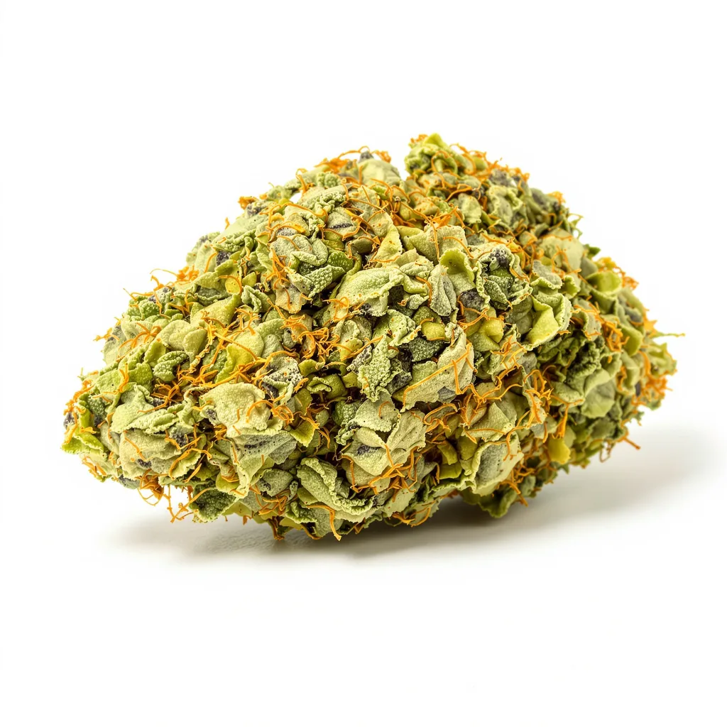 Laughing Buddha 20% indica / 80% sativa flower with visible trichomes