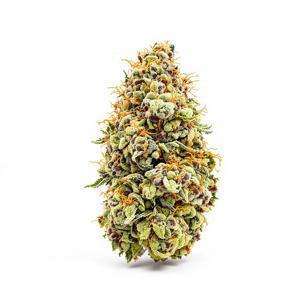 Lavender 53% indica / 47% sativa flower with visible trichomes