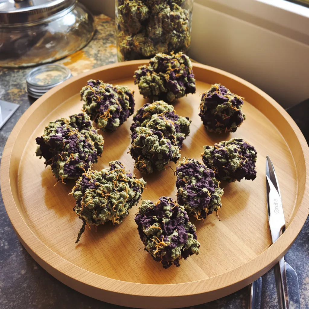 Lemon Diesel 90% indica / 10% sativa flower with visible trichomes