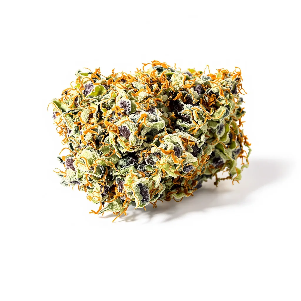 Lemon Skunk 30% indica / 60% sativa flower with visible trichomes