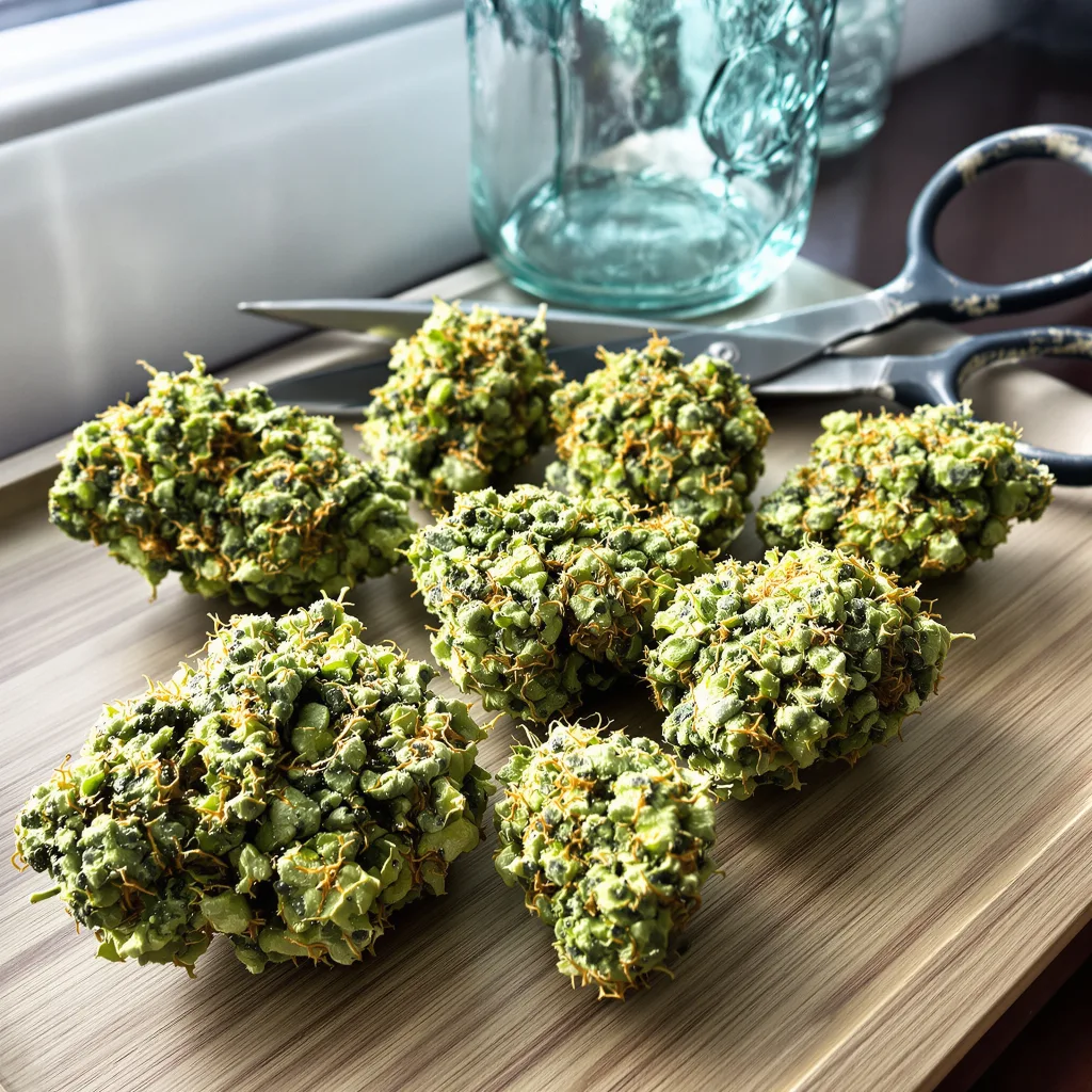 Liberty Haze 15% indica / 85% sativa flower with visible trichomes