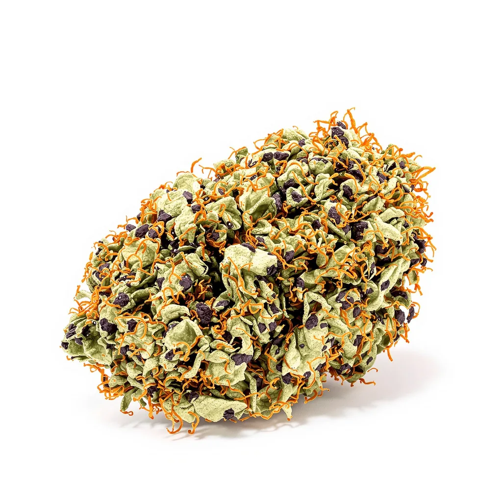 Liquid Butter 67% indica / 33% sativa flower with visible trichomes